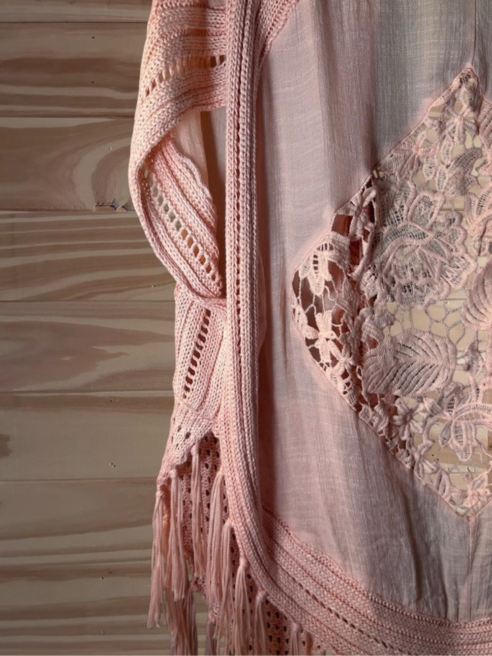 Forgotten Grace Crochet
Fringe Short Sleeve Pink Kimono
Top size s/m - Picture 5 of 7